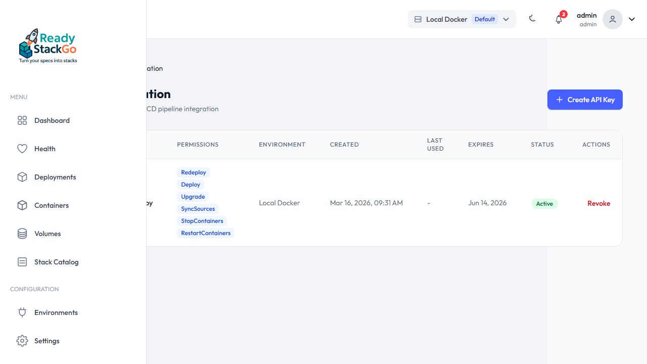 API Key Liste mit dem neuen Key