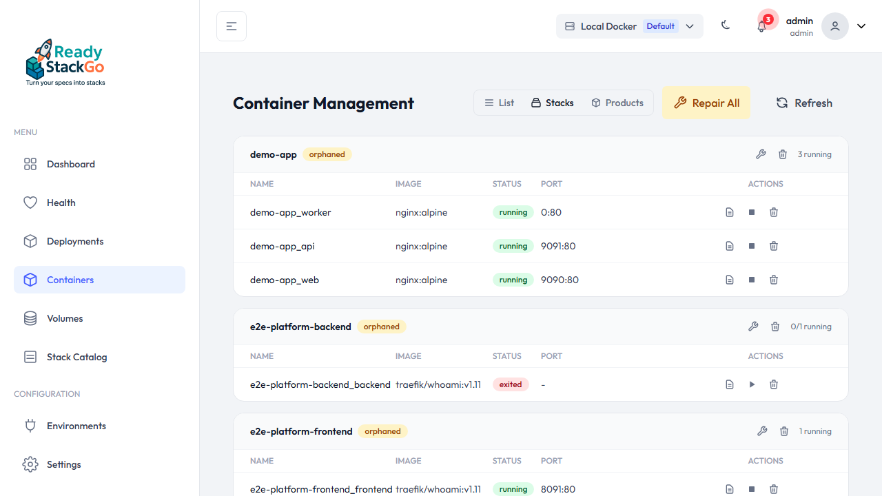 Container-Management Stack-Ansicht
