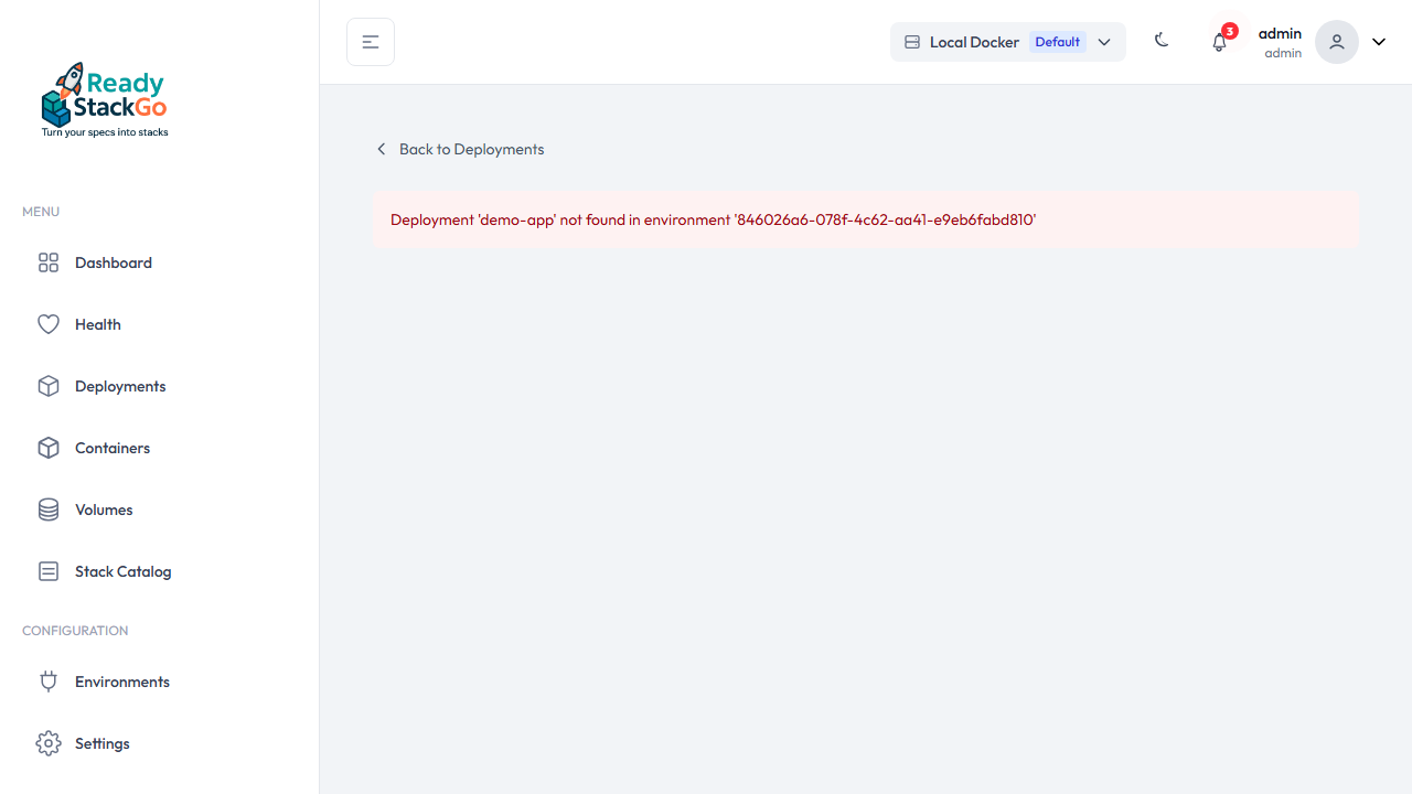 Services-Liste auf der Deployment-Detailseite