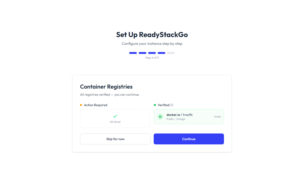 Container Registries Konfigurationsschritt