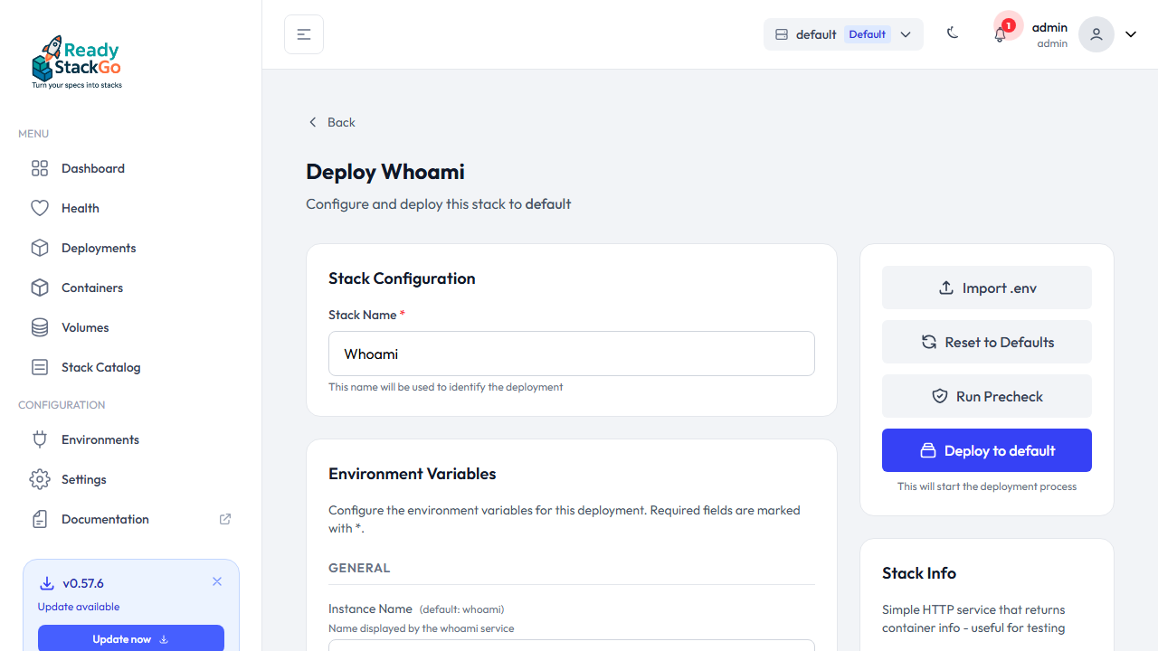 Sidebar mit Run Precheck Button