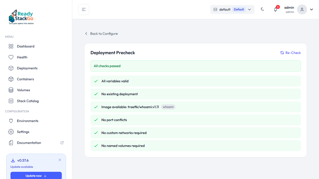 Precheck-Seite mit Re-Check Button